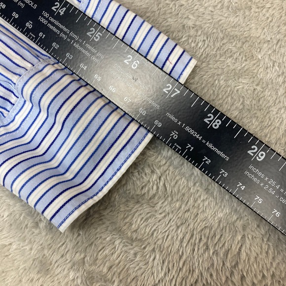 Calvin Klein Men's XL Blue White Stripe Button Down Dress Shirt 100% Cotton - Picture 6 of 9